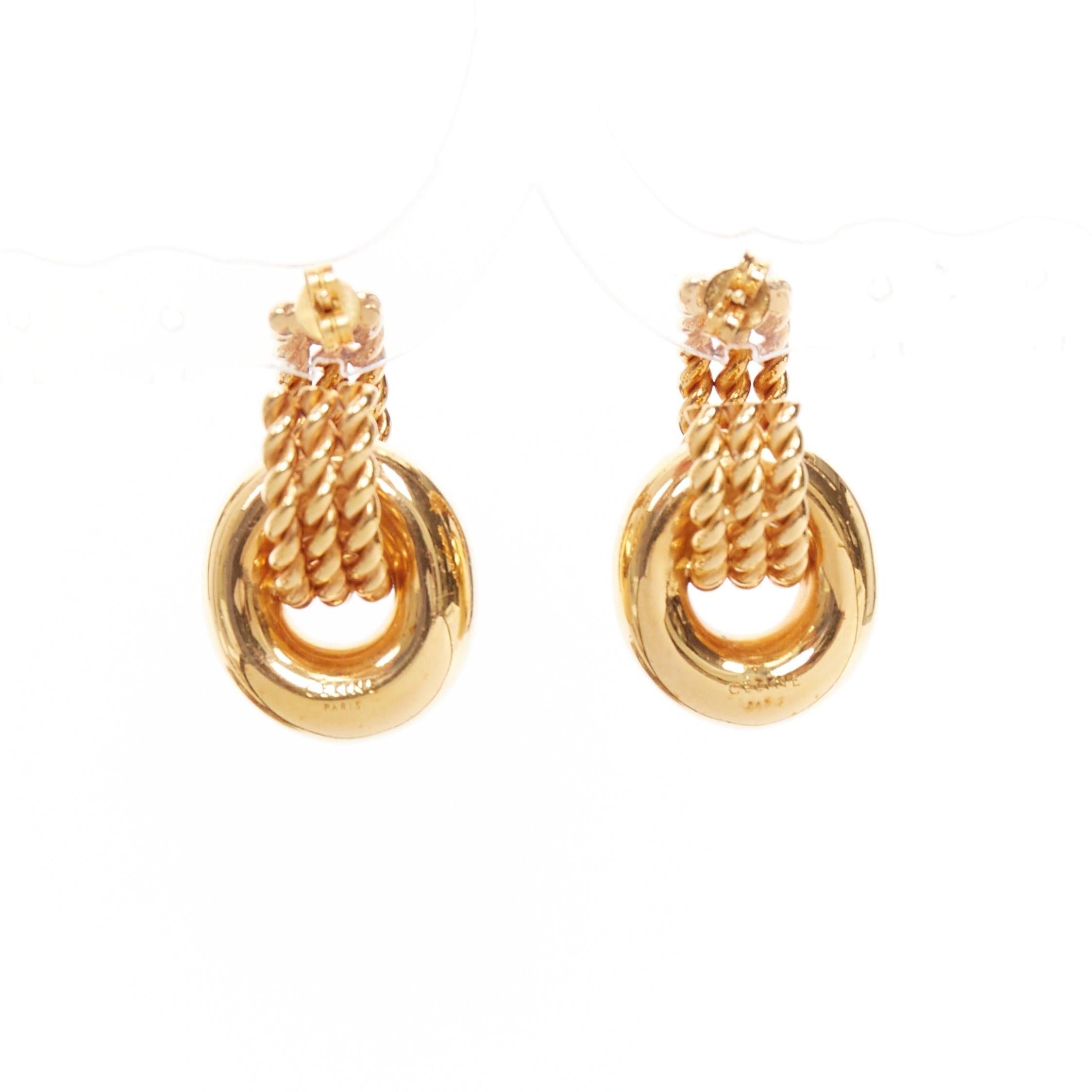 selten OLD CELINE Phoebe Philo 2018 Twisted Rope Double Hoop Pin Ohrringe Paar im Angebot 1