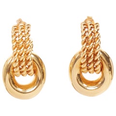 rare OLD CELINE Phoebe Philo 2018 Twisted Rope Double Hoop pin earrings Pair