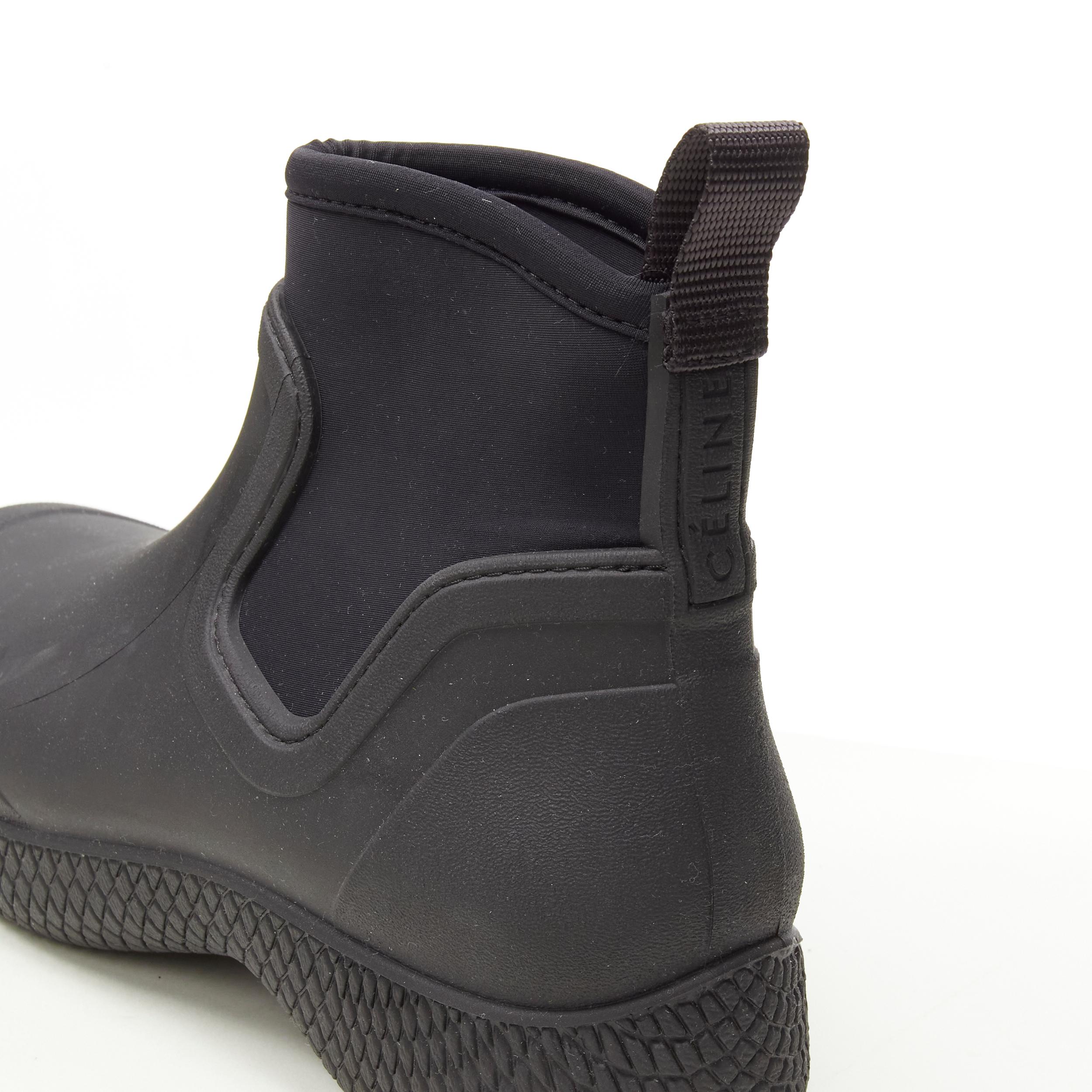 Women's rare OLD CELINE Phoebe Philo black rubber scuba sock pull on rain boots EU38