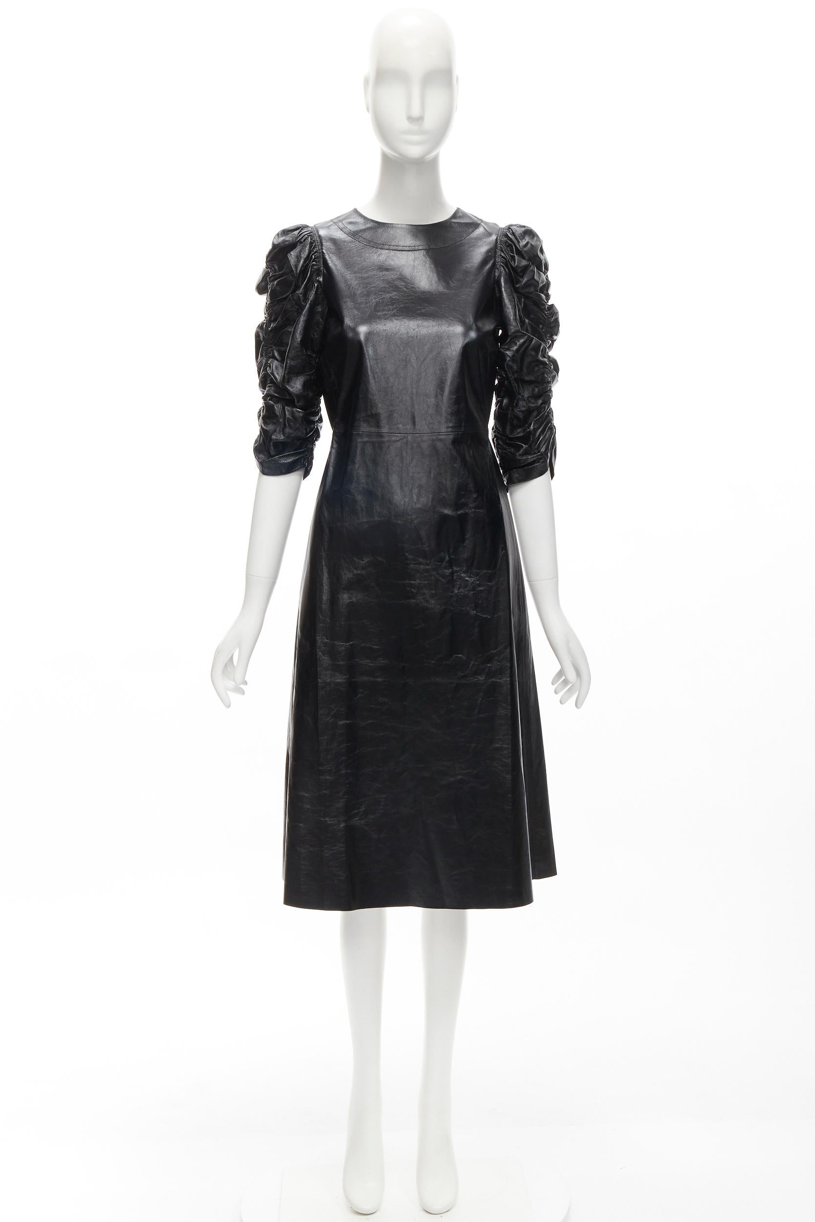 rare OLD CELINE Phoebe Philo black shiney lambskin rusched sleeve dress FR36 S For Sale 4