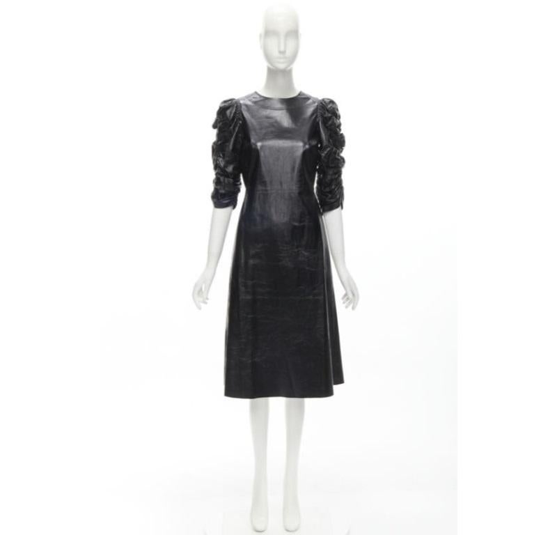 rare OLD CELINE Phoebe Philo black shiney lambskin rusched sleeve dress FR36 S For Sale 5