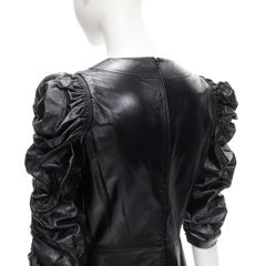 rare OLD CELINE Phoebe Philo black shiney lambskin rusched sleeve dress FR36 S
