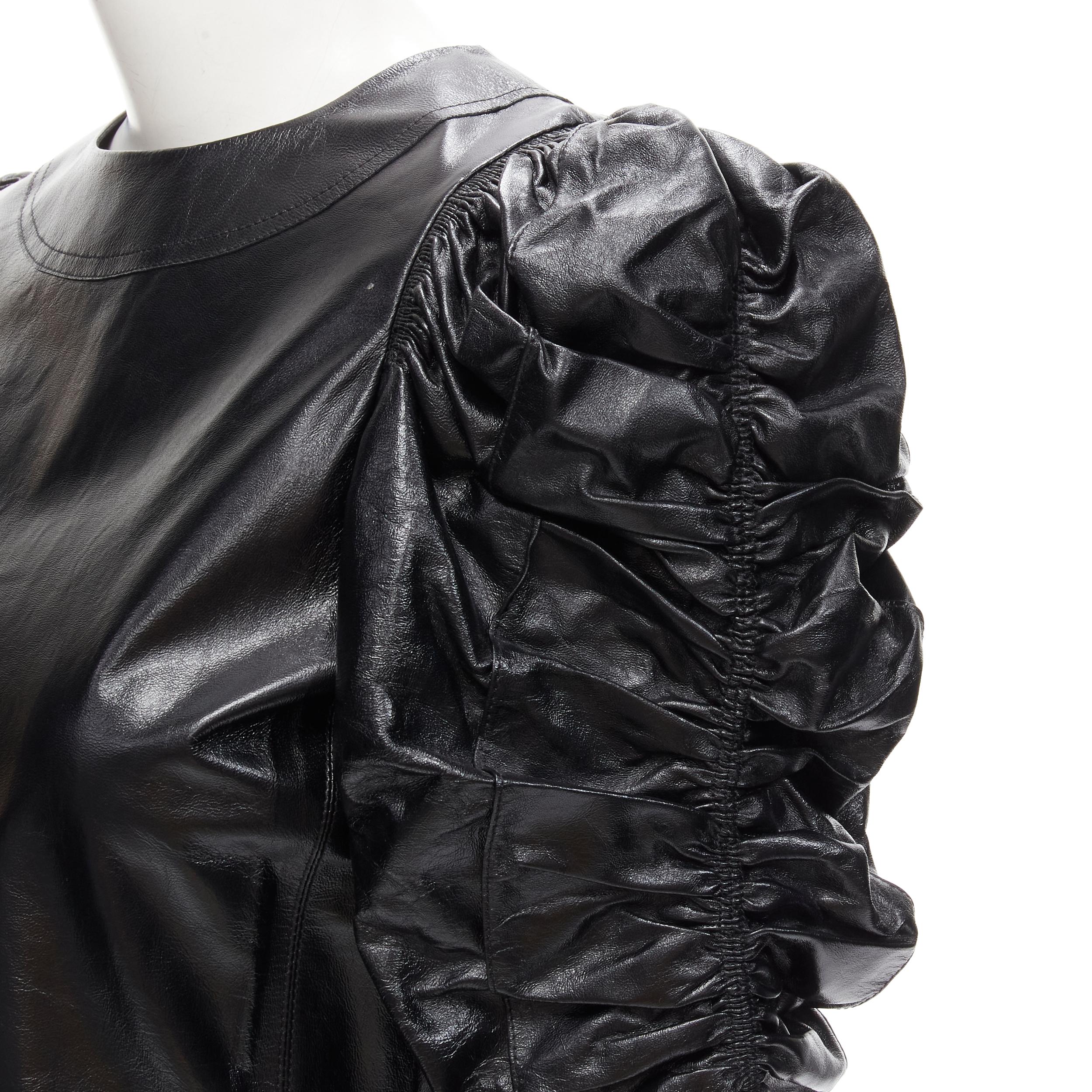 rare OLD CELINE Phoebe Philo black shiney lambskin rusched sleeve dress FR36 S For Sale 1