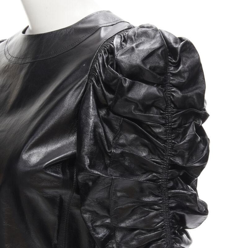 rare OLD CELINE Phoebe Philo black shiney lambskin rusched sleeve dress FR36 S For Sale 2