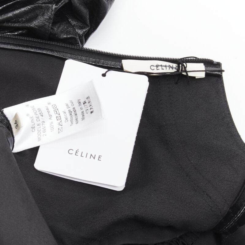 rare OLD CELINE Phoebe Philo black shiney lambskin rusched sleeve dress FR36 S For Sale 4