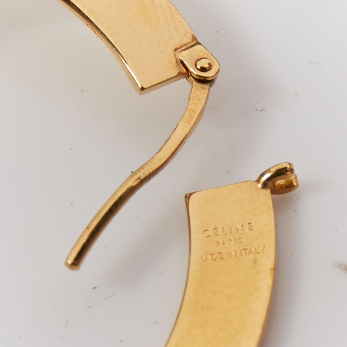 raro VECCHIO Celine Phoebe Philo Flat Hoop finta perla ottone orecchino a cerchio Pair in vendita 2