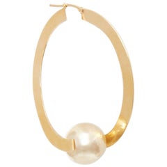 rare OLD CELINE Phoebe Philo Flat Hoop faux pearl brass hoop pin earring Pair