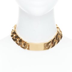 rare OLD CELINE Phoebe Philo gold tone ID plate chunky choker necklace