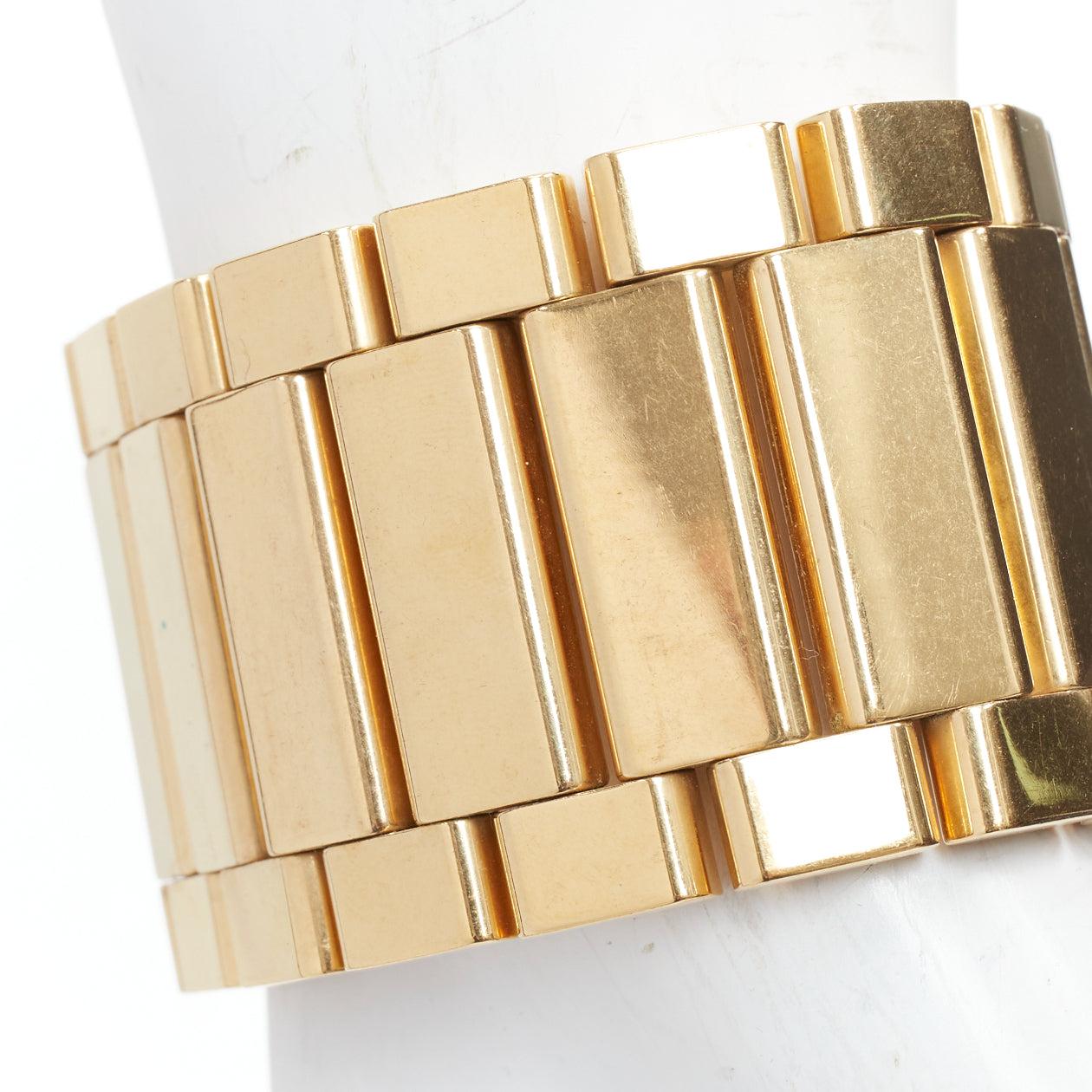 rare OLD CELINE Phoebe Philo Manchette gold tone watch link wide bracelet In Good Condition For Sale In Hong Kong, NT