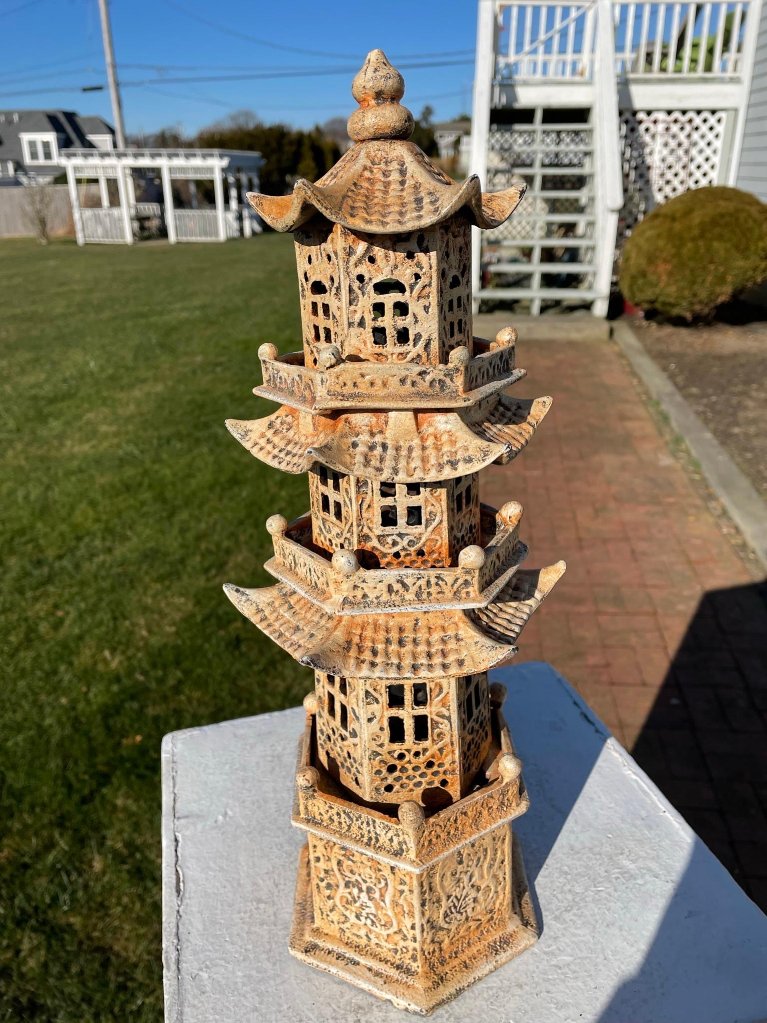 Hand-Crafted Rare Old Chinese Watch Tower Garden Lighting Lantern For Sale
