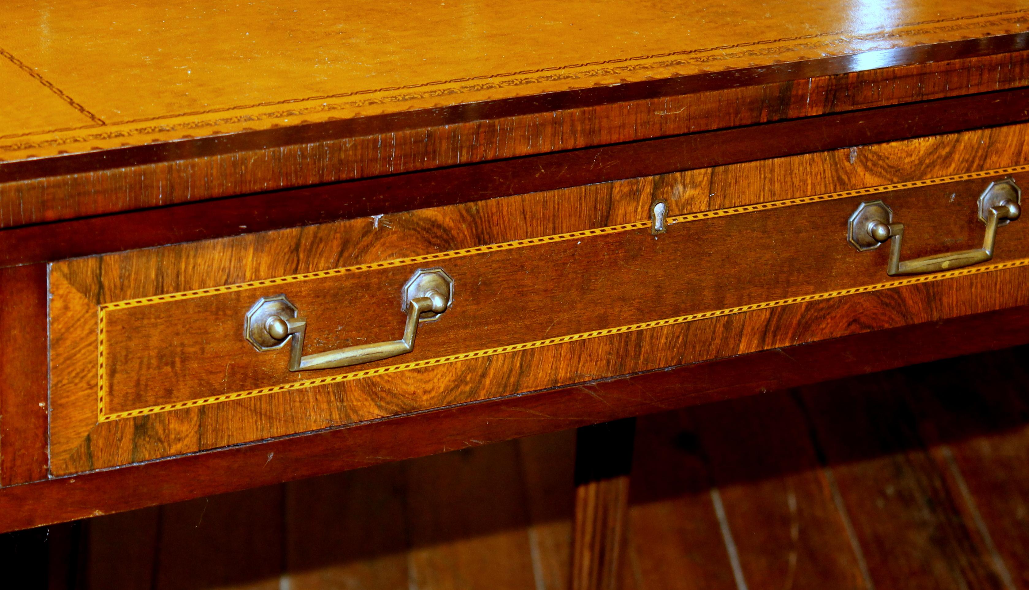 Rare Old English Inlaid Mahogany Leather Top Carlton House Style Desk 1