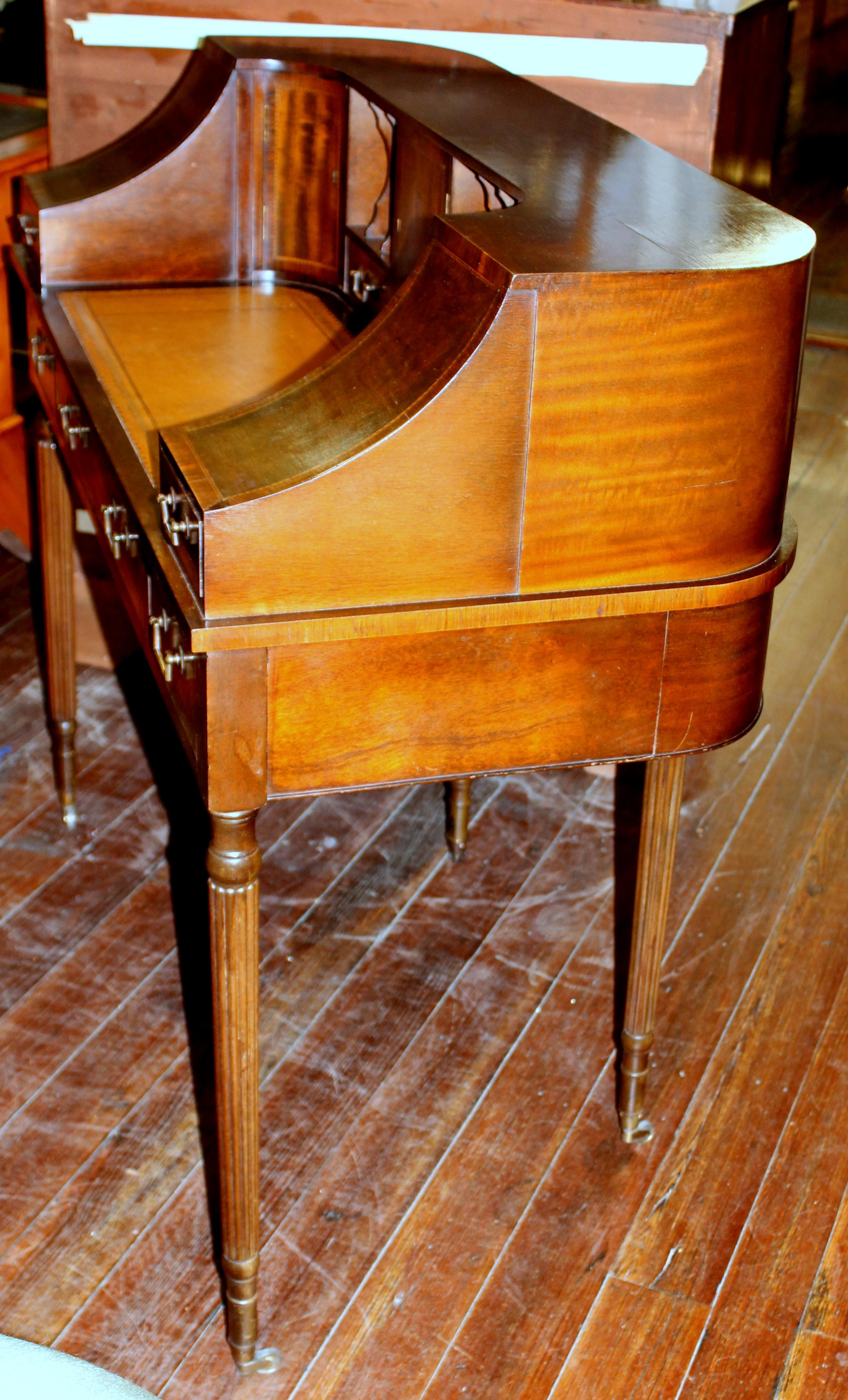 Rare Old English Inlaid Mahogany Leather Top Carlton House Style Desk 2