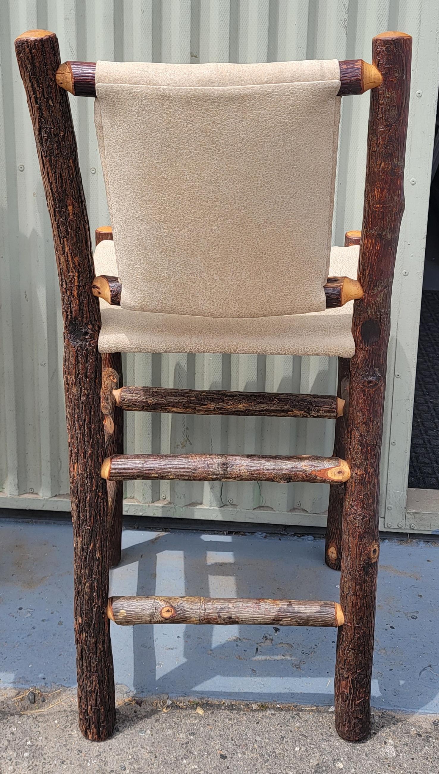 Adirondack Rare Old Hickory Bar Stools W/ Leather Seats & Backs-Pair For Sale