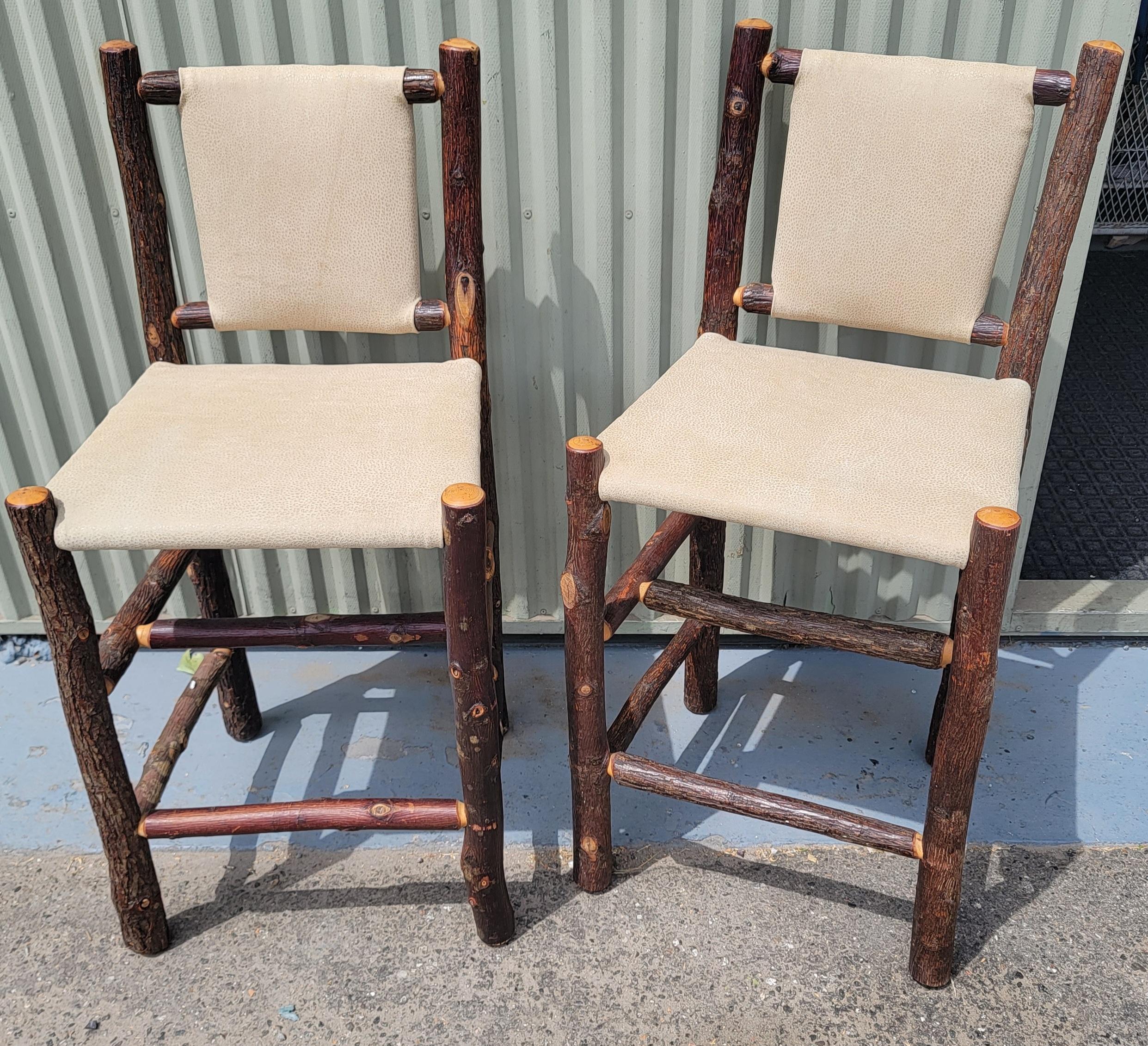 Cuir Rare Old Hickory Bar Stools W/ Leather Seats & Backs-Pair en vente