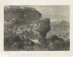 Rare Old Lithograph of the Assault of a Fort in Borneo, Indonesia, ca.1850