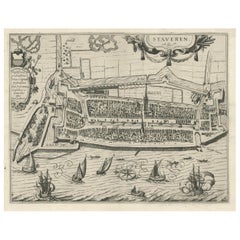 Rare carte ancienne de la ville de Stavoren, Friesland, Pays-Bas, 1616