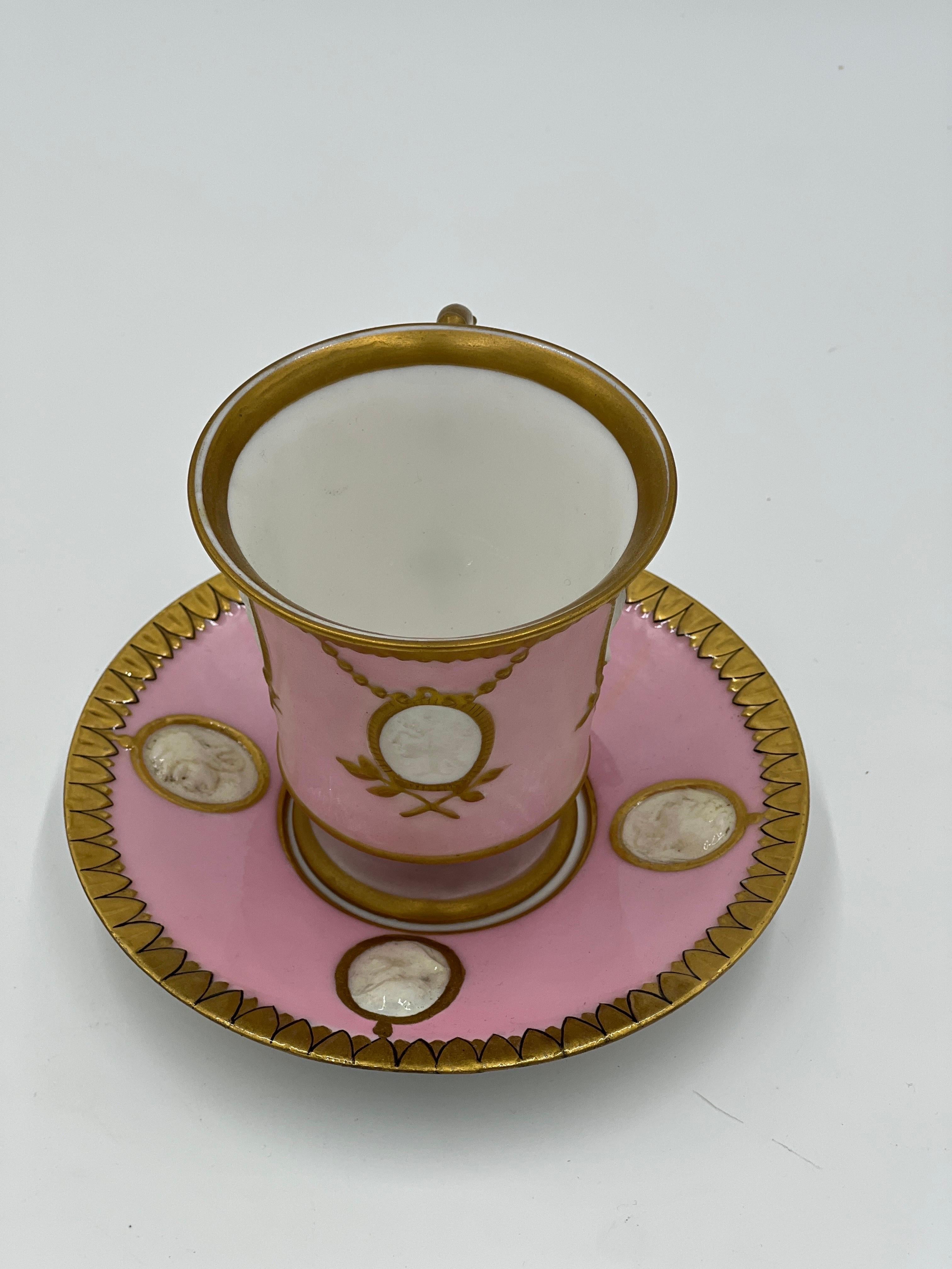 Rare Old Paris Empire Style Classical Teacup & Saucer w/ Bisque Faces & Ram Head For Sale 5
