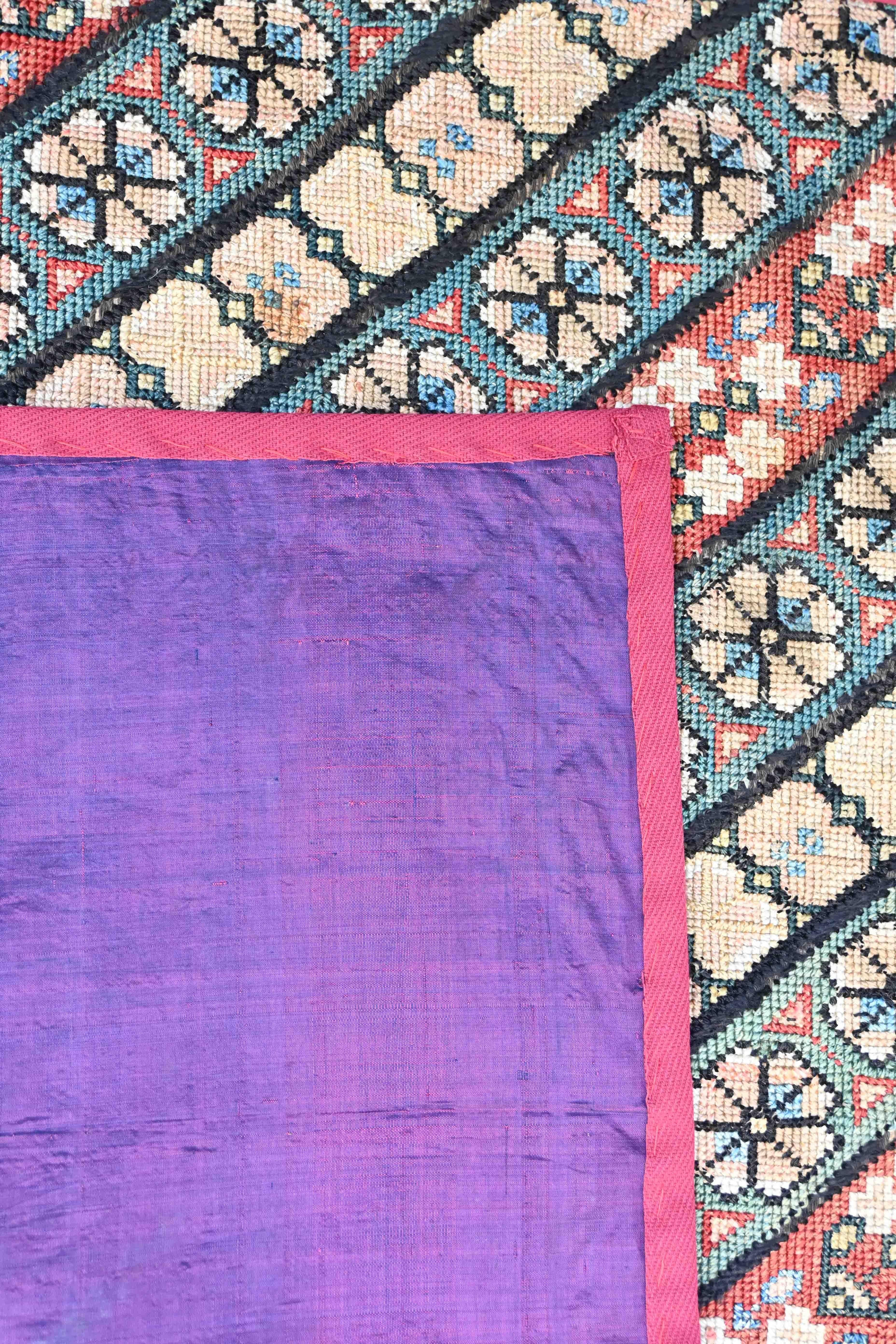 Wool Rare Old Petit-point French Tapestry 19th Century - wool & silk- 60x54 - N° 1448 For Sale