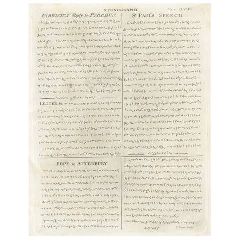 Rare Old Print of Stenography, Fabicius' Reply to Pyrrhus and St. Paul, c.1810