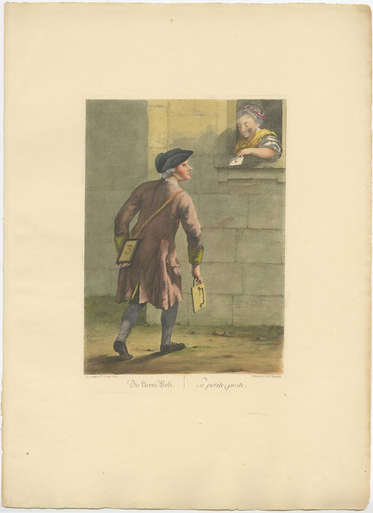 Rare Old Profession Print Depicting a Courrier, Possible in Wien, Austria, 1775