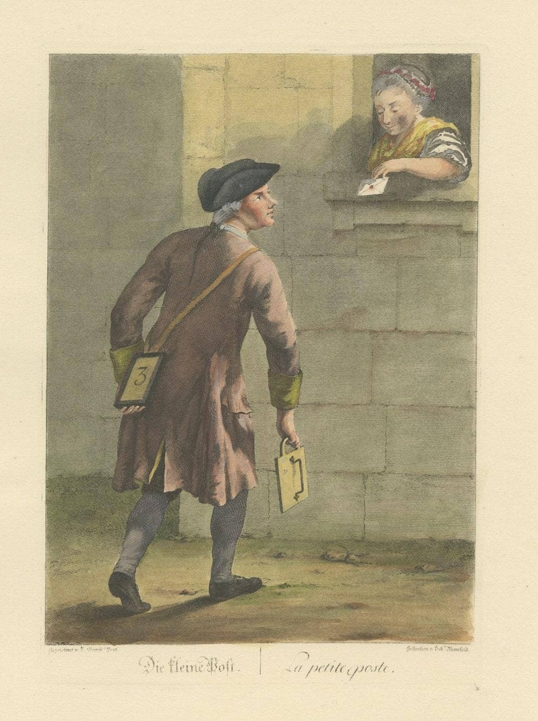 Rare Old Profession Print Depicting a Courrier, Possible in Wien, Austria, 1775