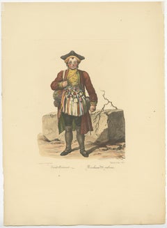 Rare Old Profession Print Depicting a Ribbon Merchant, Likely in Austria, 1775
