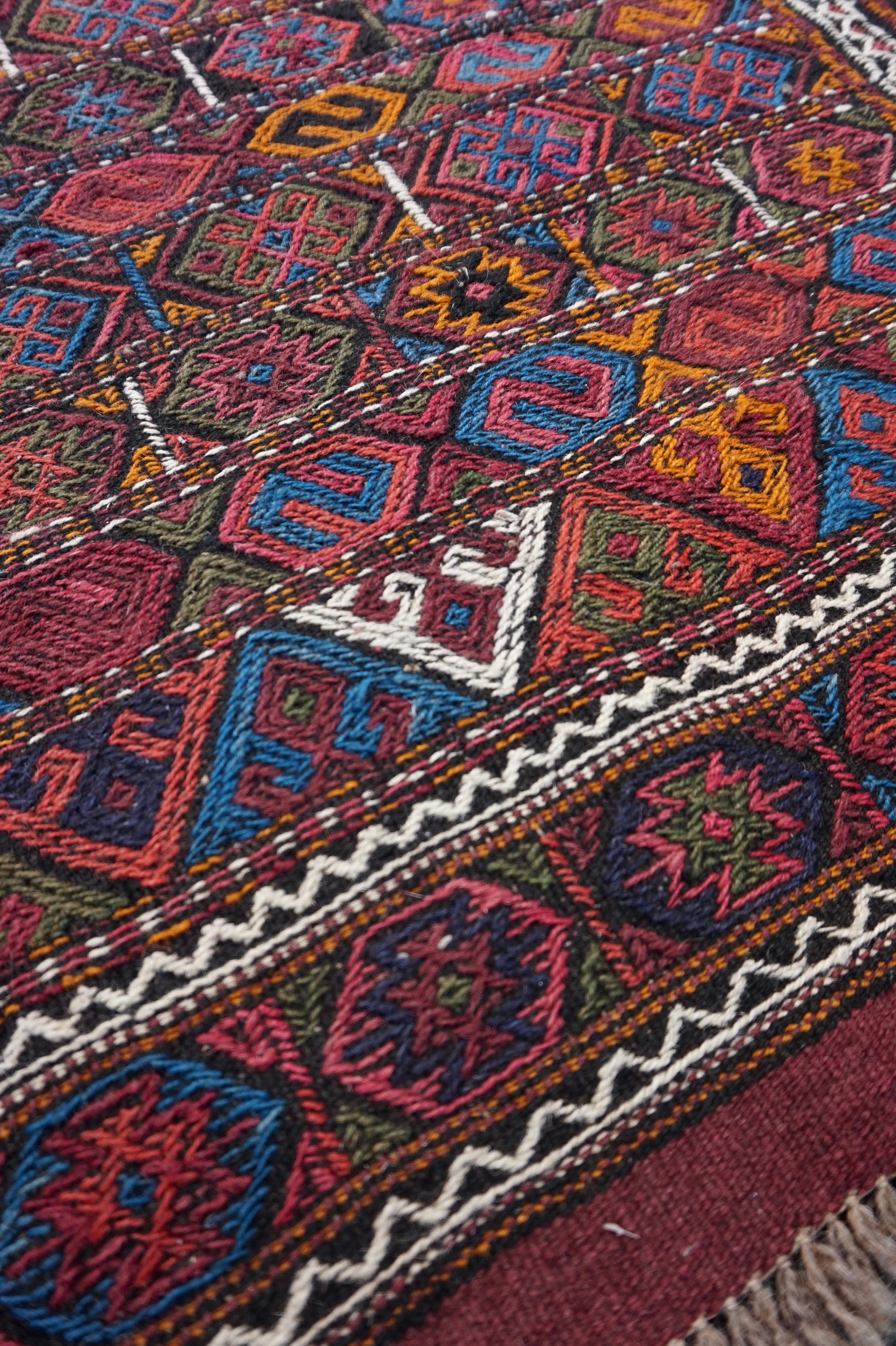 Rare Old Stock Hand-Knotted Central Asian Nomadic Tribal Flat-Weave Kilim For Sale 1