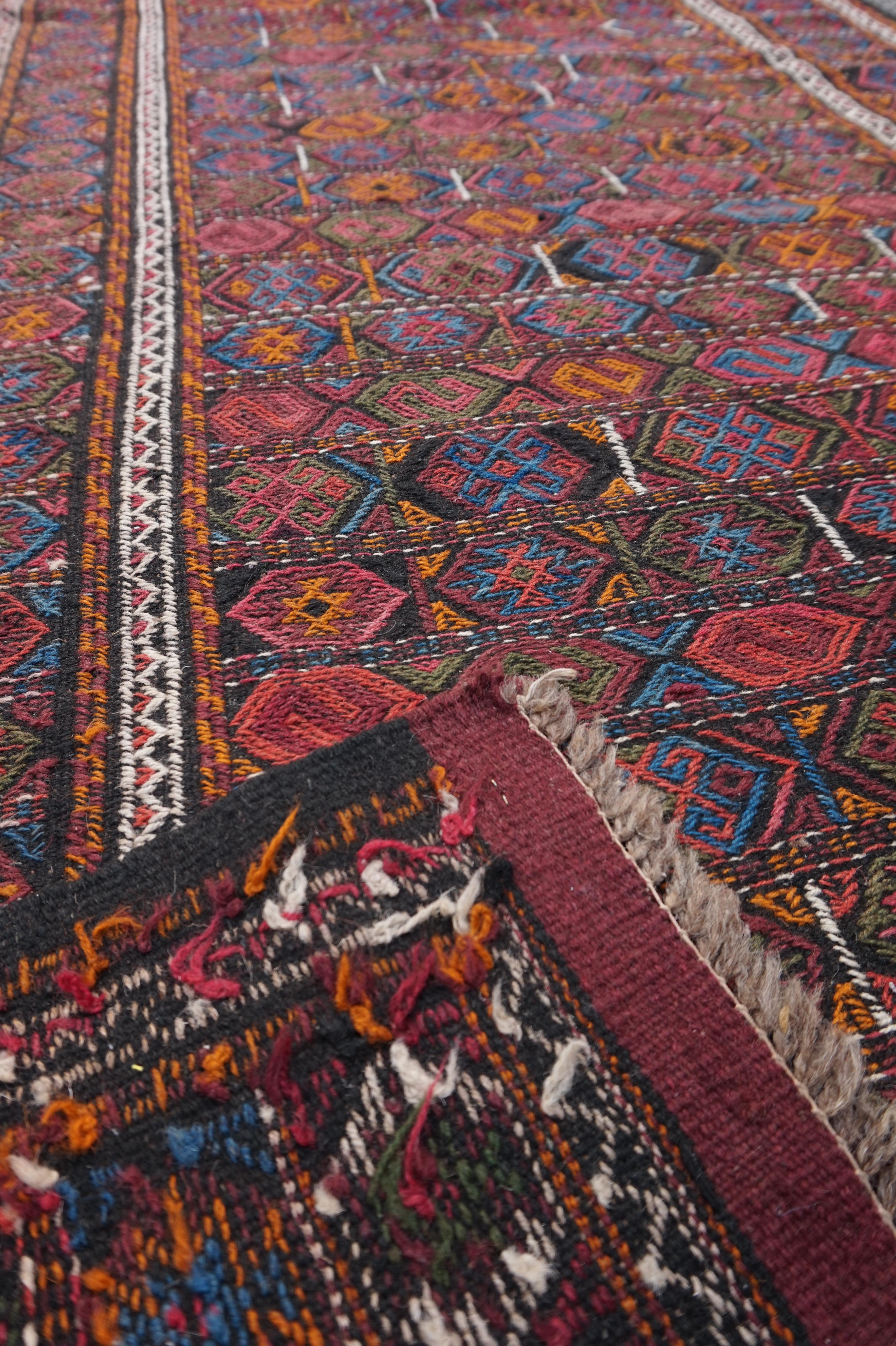 Rare Old Stock Hand-Knotted Central Asian Nomadic Tribal Flat-Weave Kilim For Sale 2