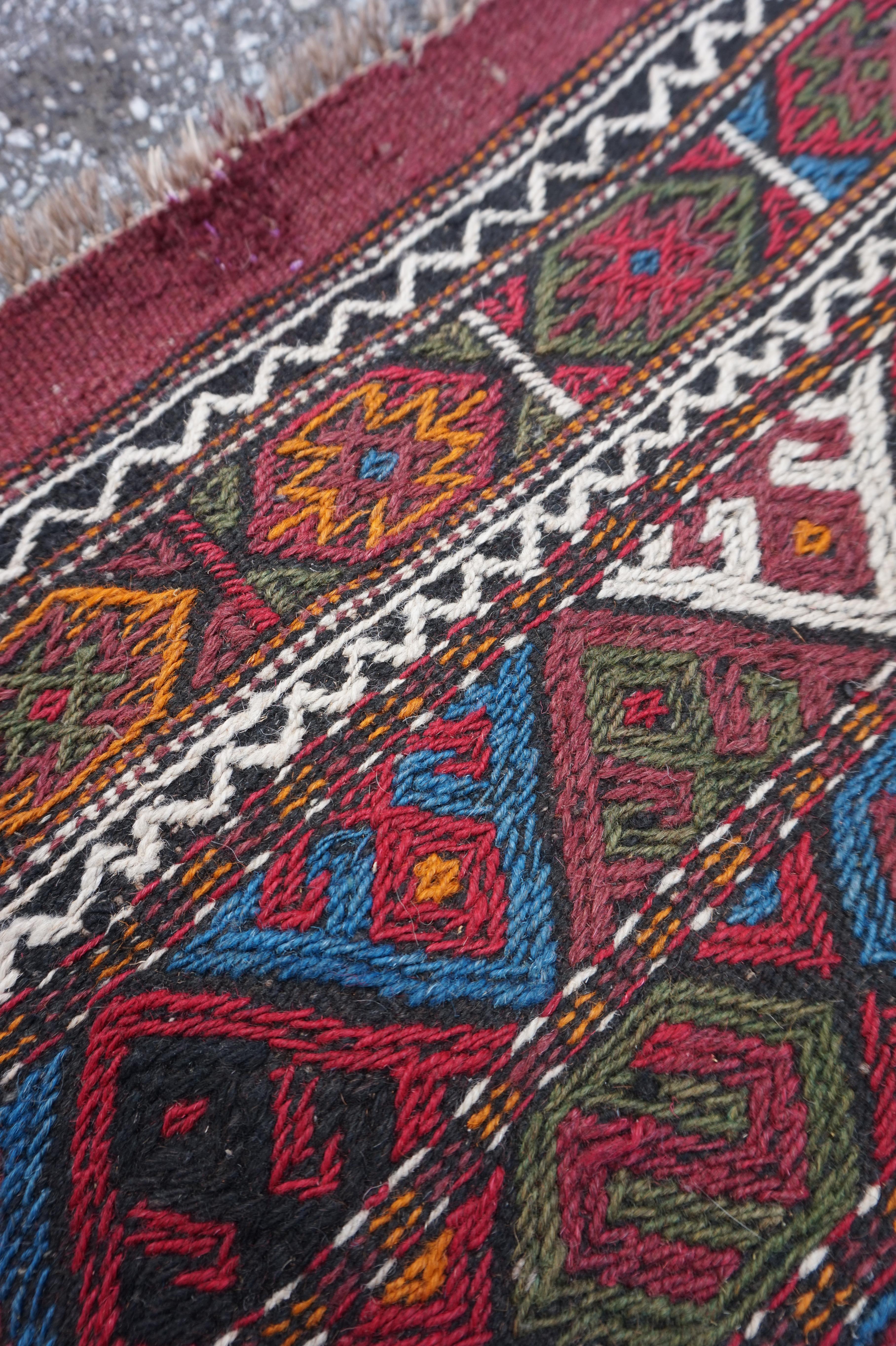 Rare Old Stock Hand-Knotted Central Asian Nomadic Tribal Flat-Weave Kilim For Sale 3