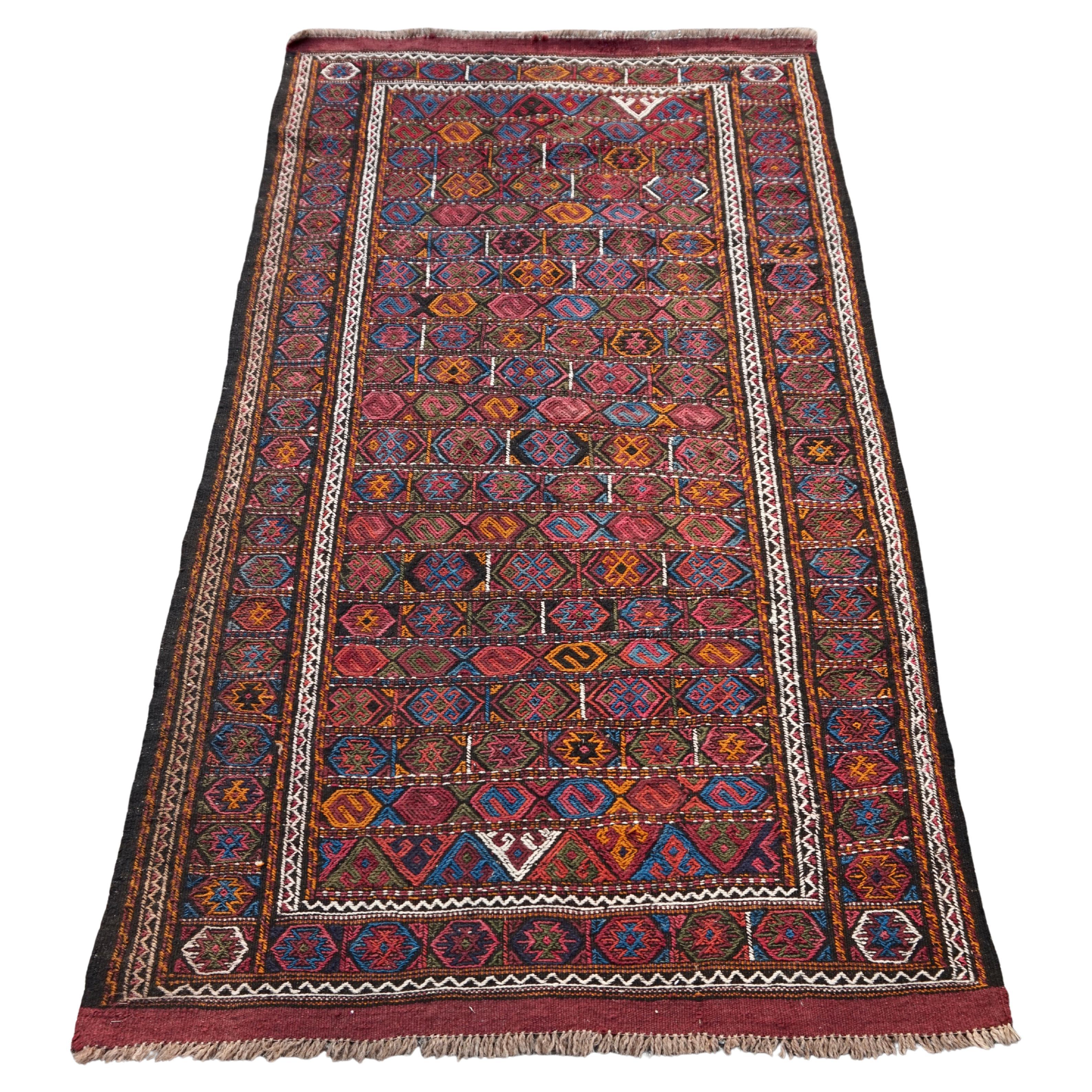 Rare Old Stock Hand-Knotted Central Asian Nomadic Tribal Flat-Weave Kilim For Sale