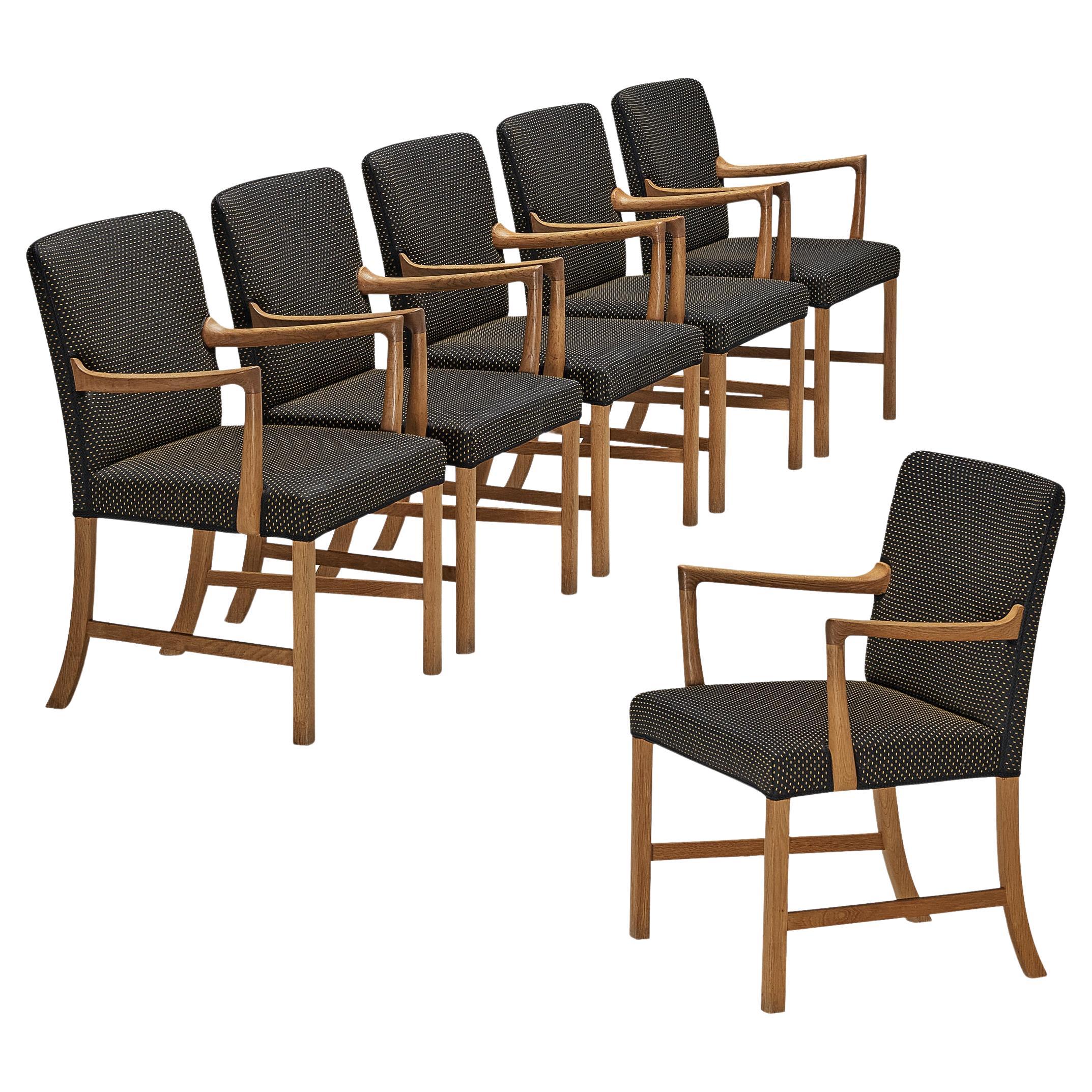 Rare Ole Wanscher pour A.J. Ensemble de six chaises de salle à manger en chêne Iversen  en vente