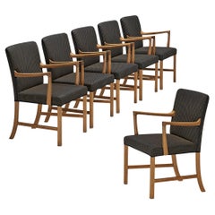 Rare Ole Wanscher pour A.J. Ensemble de six chaises de salle à manger en chêne Iversen 