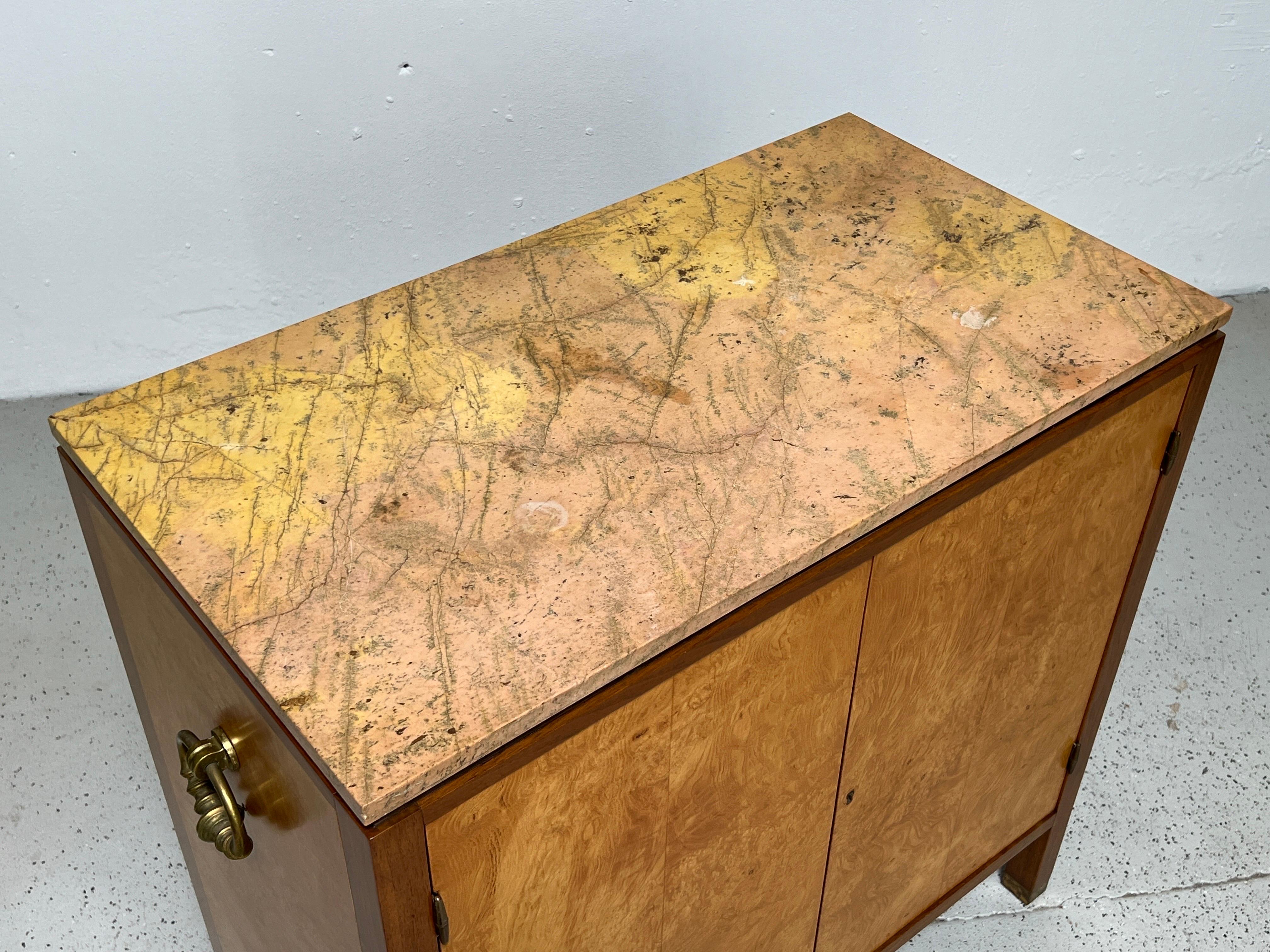 Marble Rare Olive Burl Cabinet by Edward Wormley for Dunbar For Sale