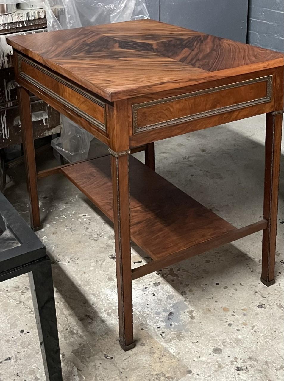 rare Olivewood side table with decorative hardware. In Excellent Condition For Sale In Bronx, NY
