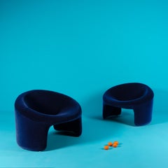 Rare Olivier Mourgue Montreal armchairs dark blue velvet