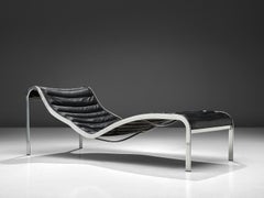 Rare Olivier Mourgue 'Whist' Chaise Longue in Black Leather
