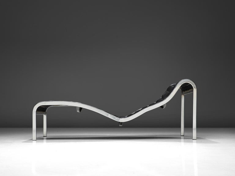 French Rare Olivier Mourgue 'Whist' Chaise Longue in Black Leather For Sale