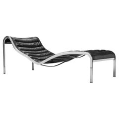 Rare Olivier Mourgue 'Whist' Chaise Longue in Black Leather