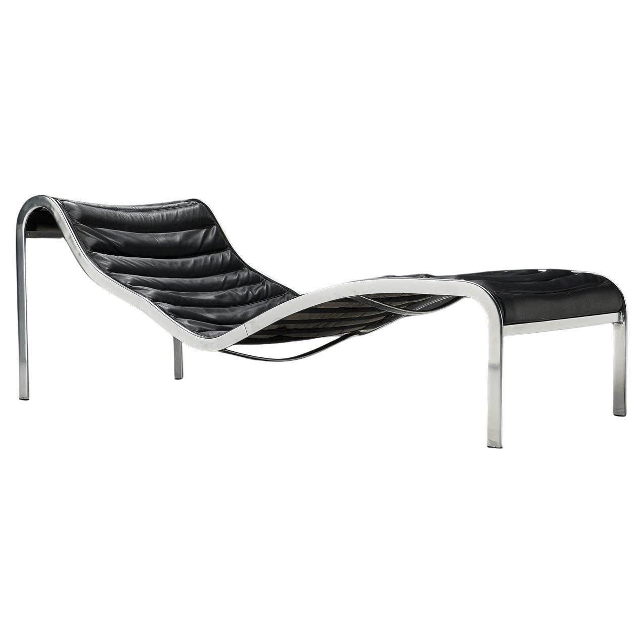 Seltene Olivier Mourgue 'Whist' Chaiselongue aus schwarzem Leder