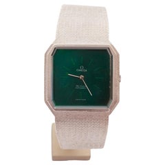 rare OMEGA 1970s De Ville "Emerald" Green Dial 18K White Gold Bark Finish Watch