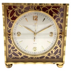 Rare Omega 8-Day Solid Brass Gold Gilt Mid-Century Desk Clock, Circa 1940