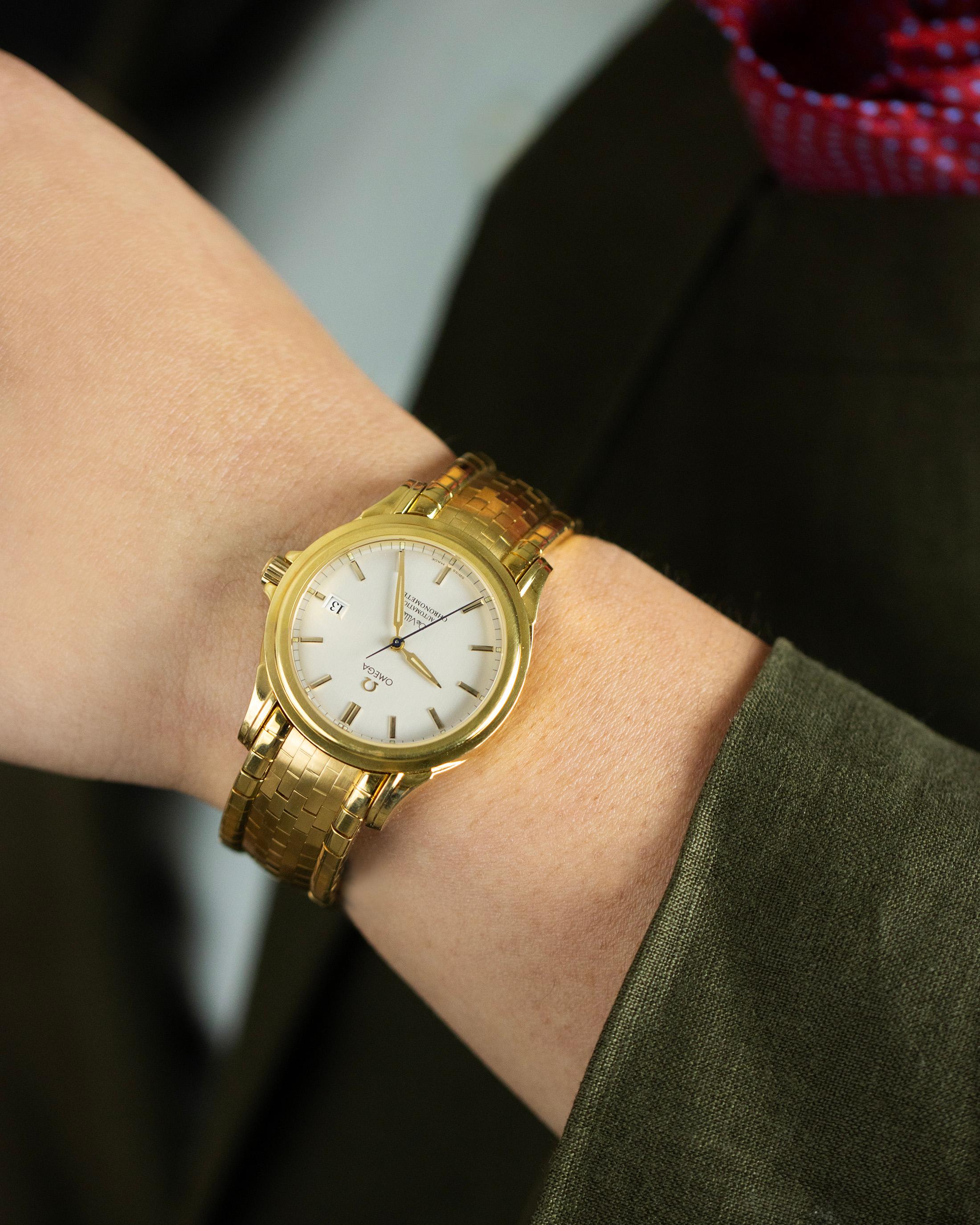 Women's or Men's Rare Omega De Ville Yellow 18k Gold Co-Axial Chronometer Wristwatch For Sale