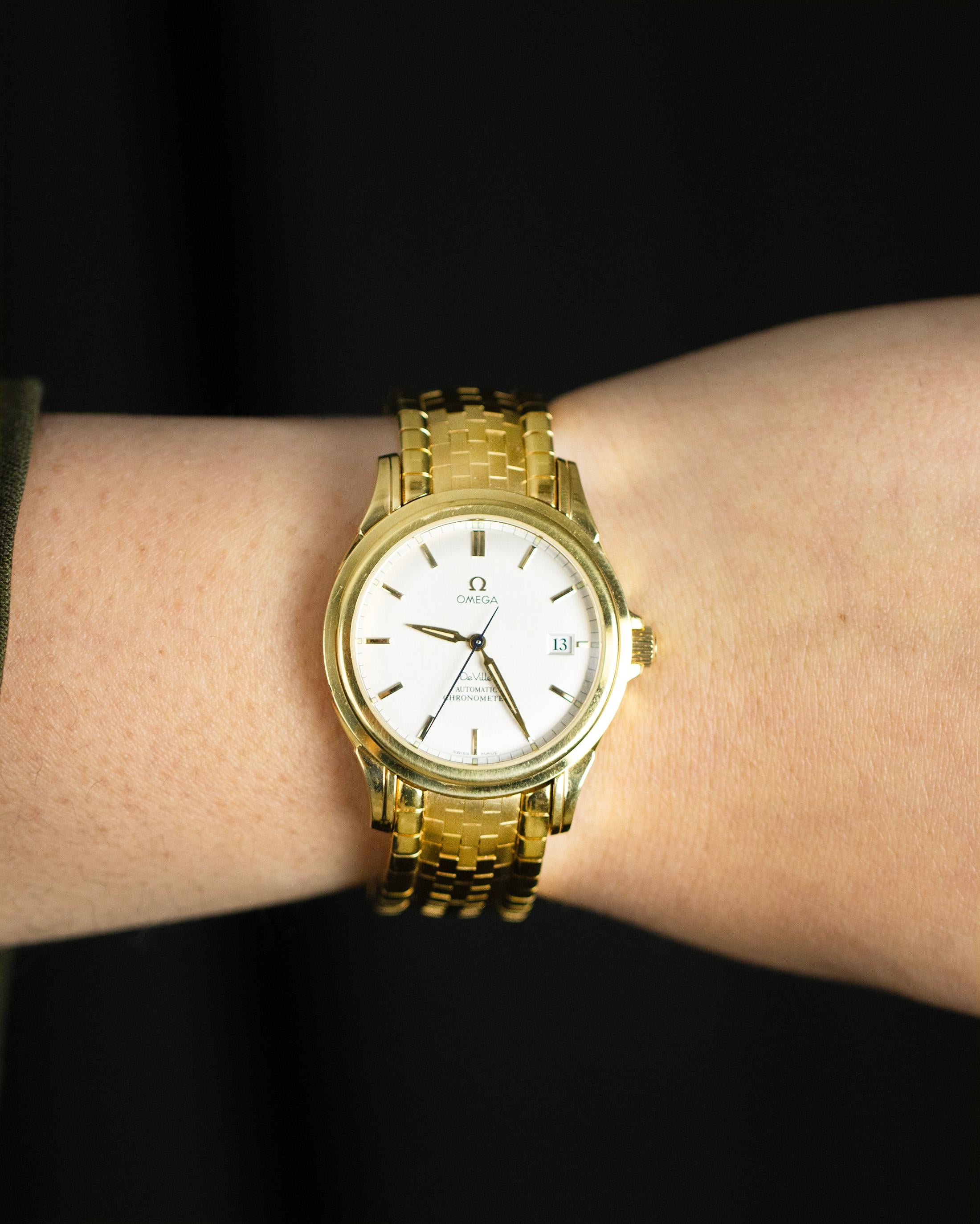 Rare Omega De Ville Yellow 18k Gold Co-Axial Chronometer Wristwatch For Sale 1