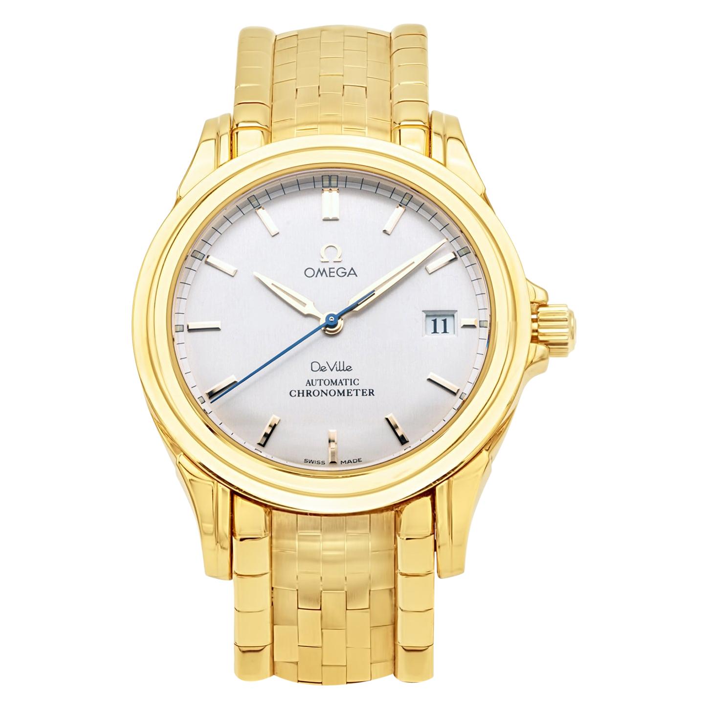 Rare Omega De Ville Yellow 18k Gold Co-Axial Chronometer Wristwatch For Sale