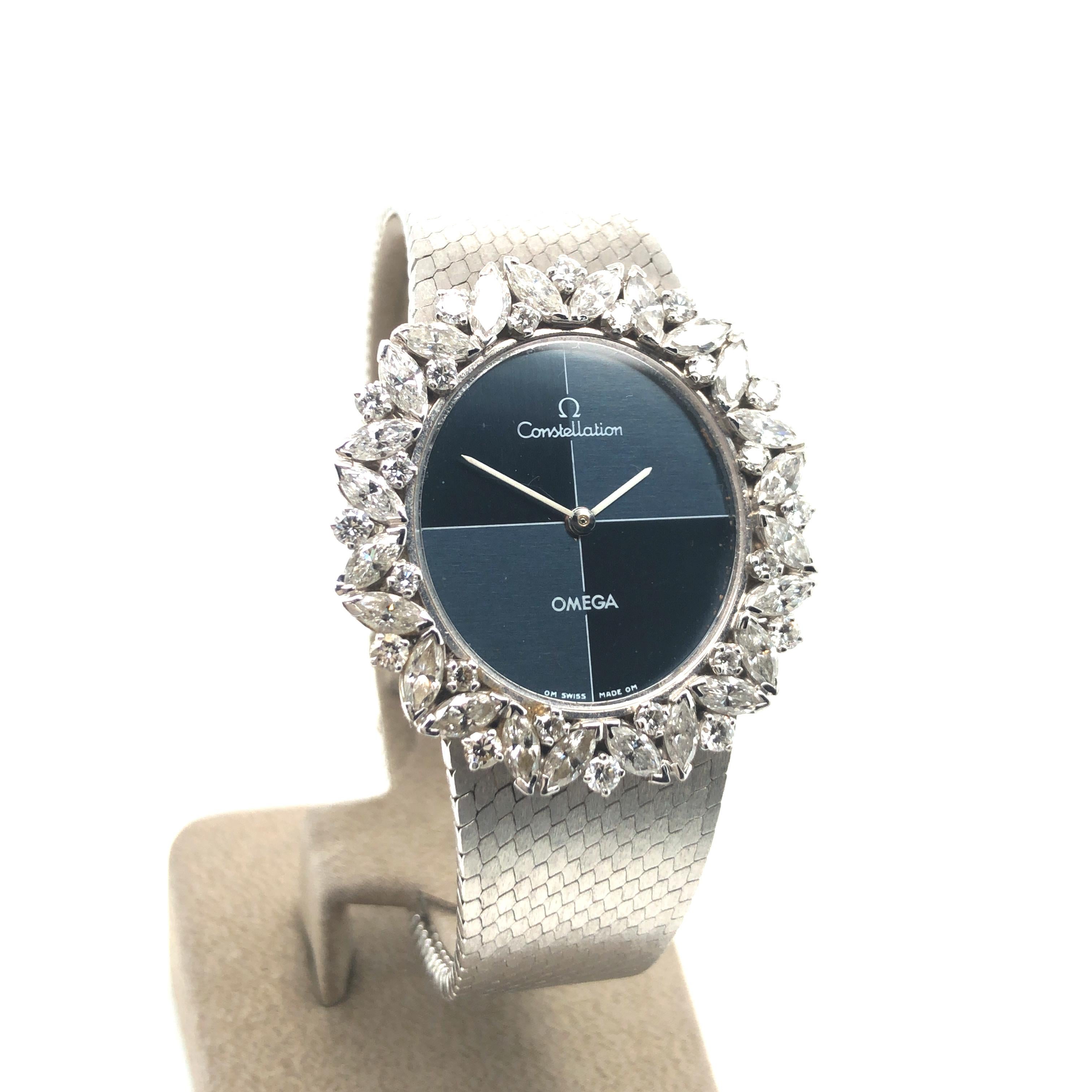 Modern Rare Omega Diamond Watch in White Gold 18K