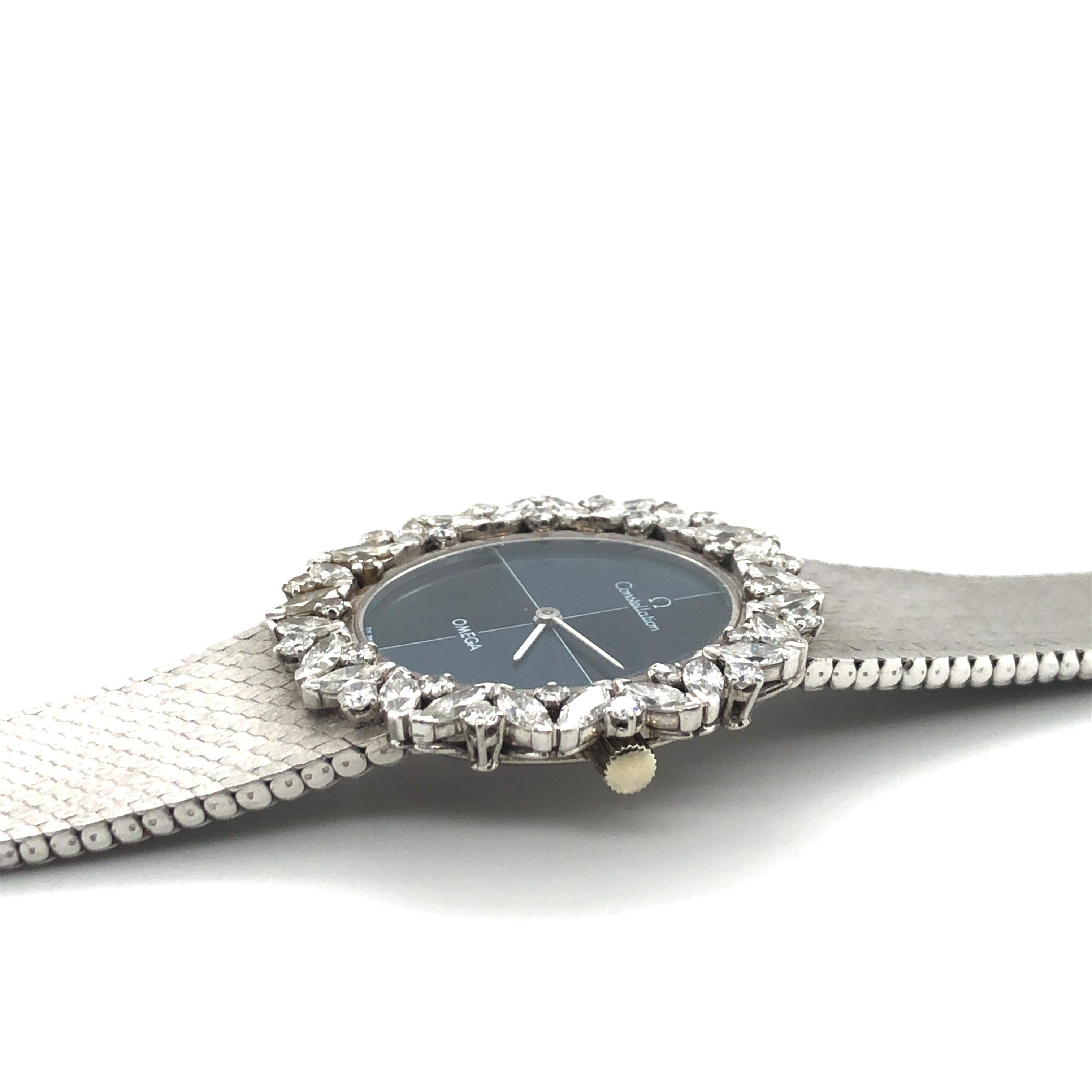 Women's or Men's Rare Omega Diamond Watch in White Gold 18K
