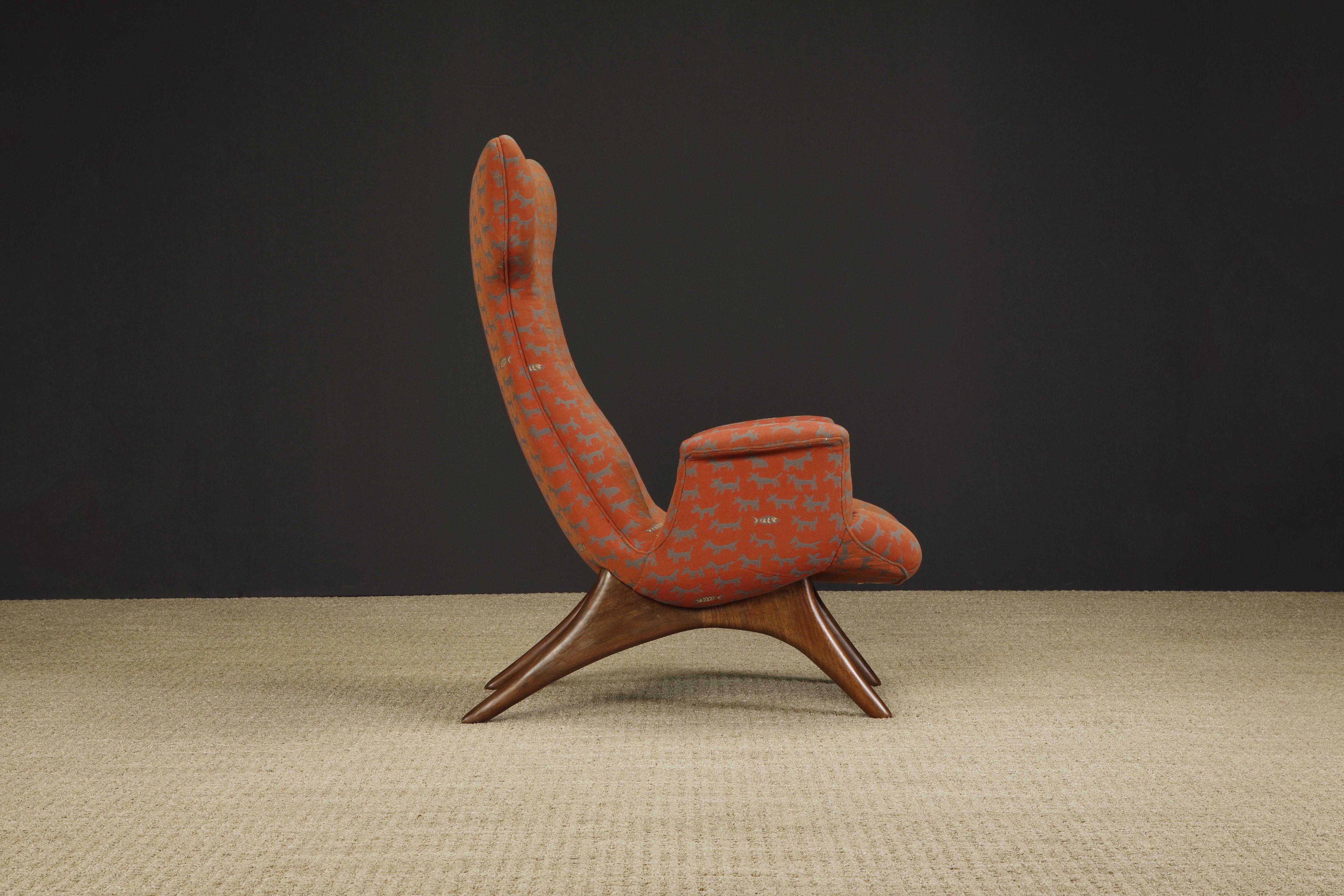 Mid-Century Modern Rare 'Ondine' Wingback Lounge Chair by Vladimir Kagan, c 1970, Signed