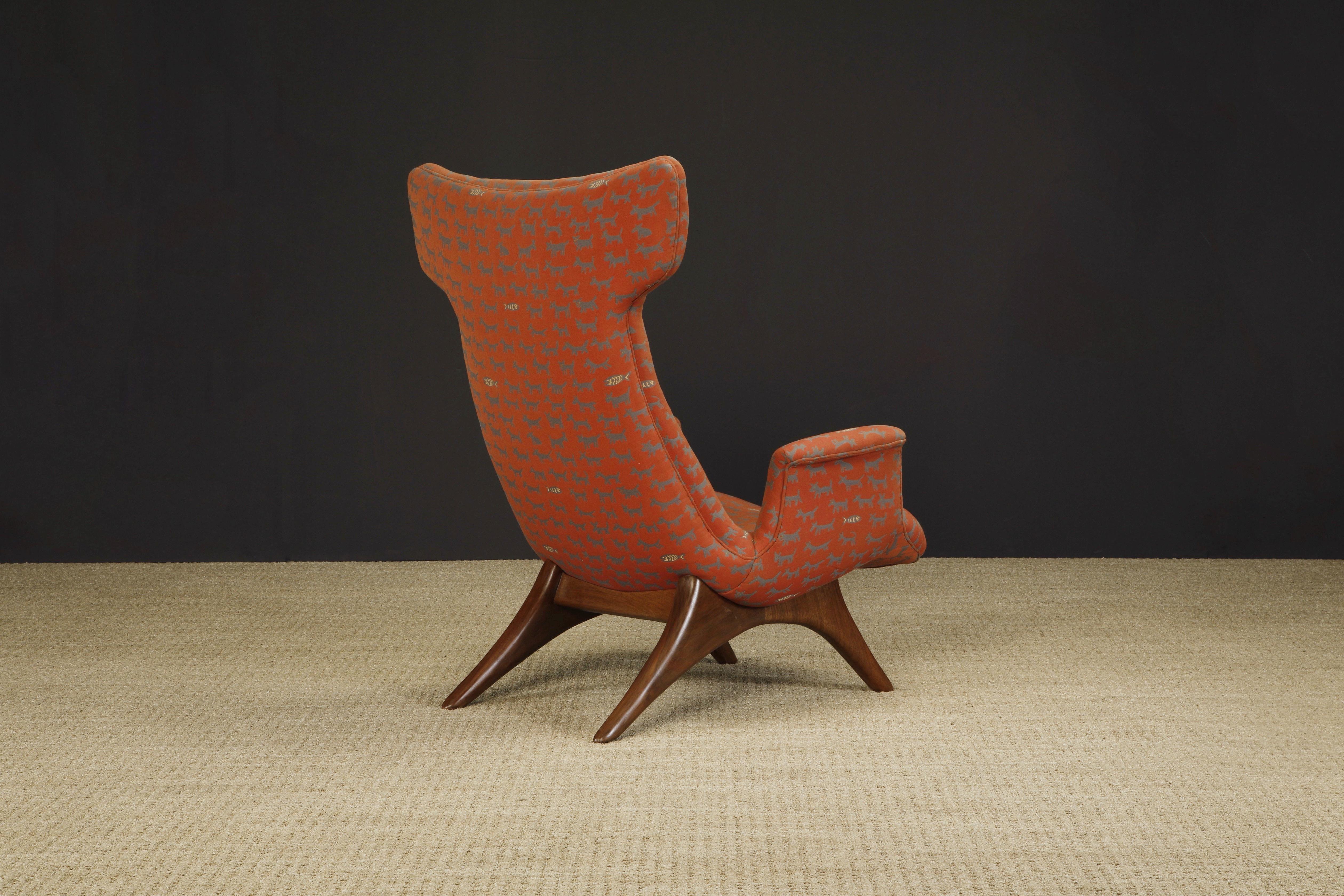 Mid-Century Modern Rare 'Ondine' Wingback Lounge Chair by Vladimir Kagan, c 1970, Signed For Sale