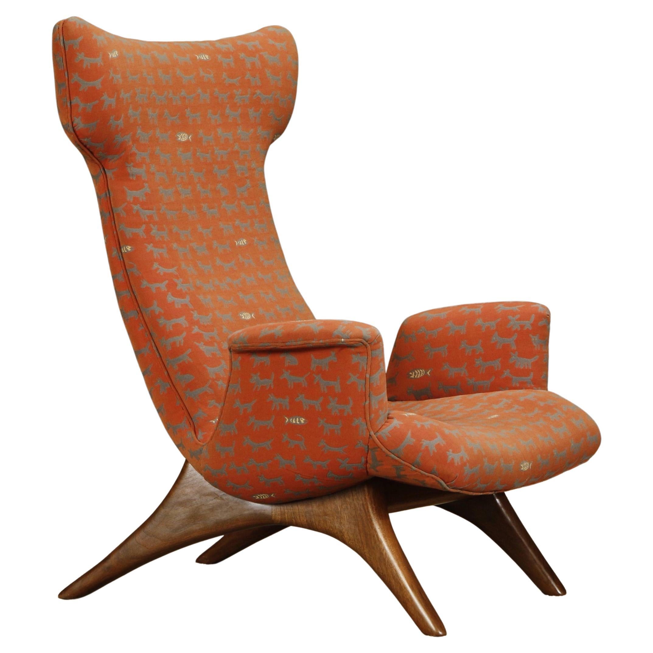 Rare 'Ondine' Wingback Lounge Chair by Vladimir Kagan, c 1970, Signed