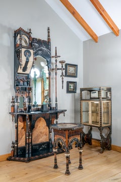 Rare & One of kind Hall console table & Mirror by Carlo Bugatti, inlaid detail